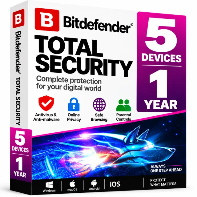 BКлюч Bitdefender Total Security для 5 устройств на 1 г