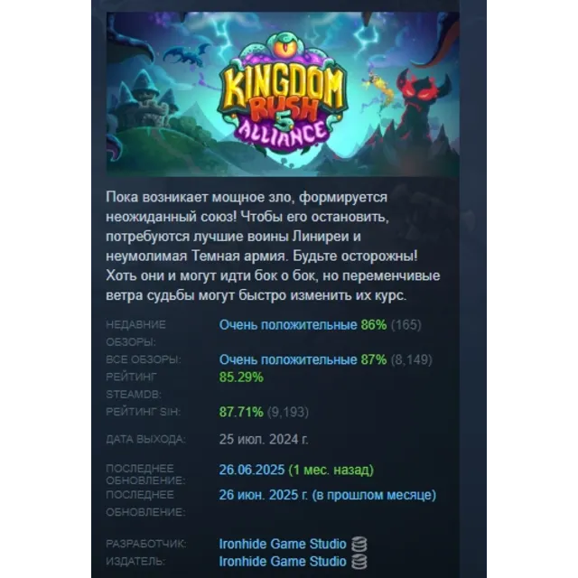 Kingdom Rush 5: Alliance TD АВТОДОСТАВКА STEAM GLOBAL МГНОВЕННО ЛИЦЕНЗИЯ