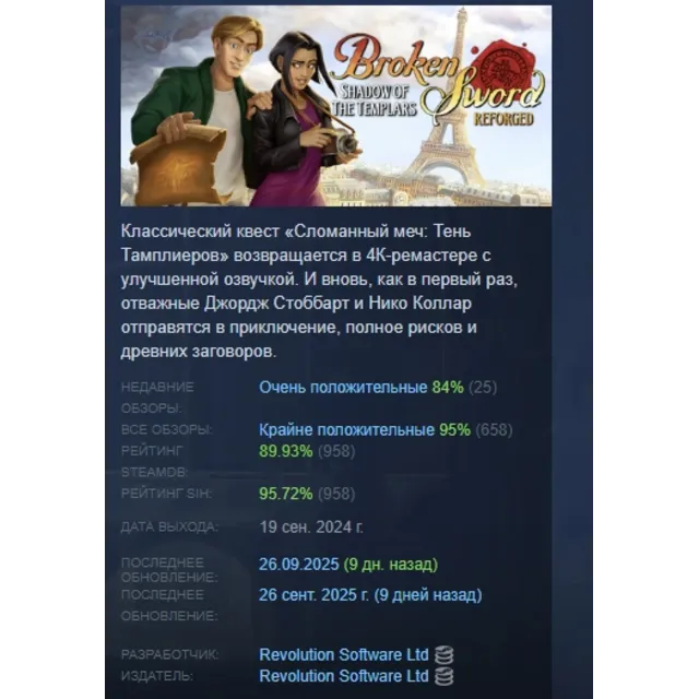 Сломанный меч – Тень Тамплиеров: Перекованное издание АВТОДОСТАВКА STEAM GLOBAL