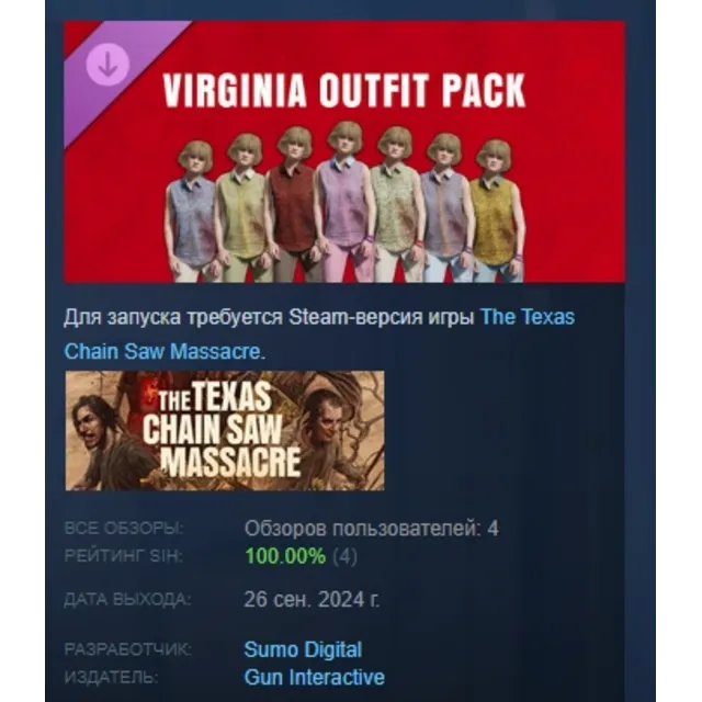 The Texas Chain Saw Massacre - Virginia Outfit Pack 1 АВТОДОСТАВКА STEAM GLOBAL МГНОВ