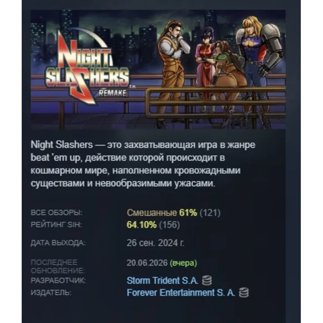 Night Slashers: Remake АВТОДОСТАВКА STEAM GLOBAL МГНОВЕННО ЛИЦЕНЗИЯ