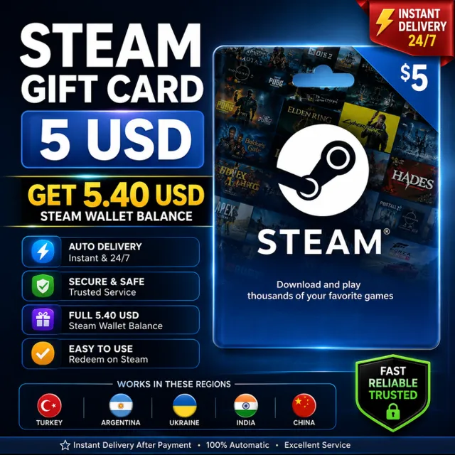 Steam Gift Card 5 USD (5.40 USD) Auto | Turkey /Argentina/ Ukraine/ India/China