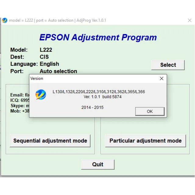 Сброс Epson L130 L132 L220 L222 L310 Adjustment Program