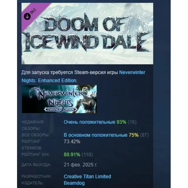 Neverwinter Nights: Enhanced Edition Doom Icewind Dale DLC AUTODELIVERY STEAM РОССИЯ