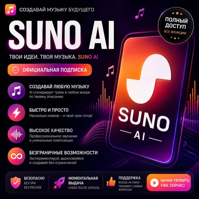 🏆SUNO AI🏅ПОДПИСКА PRO | Premier🚀БЕЗ ВХОДА🚀НА ВАШ АККАУНТ⚡️