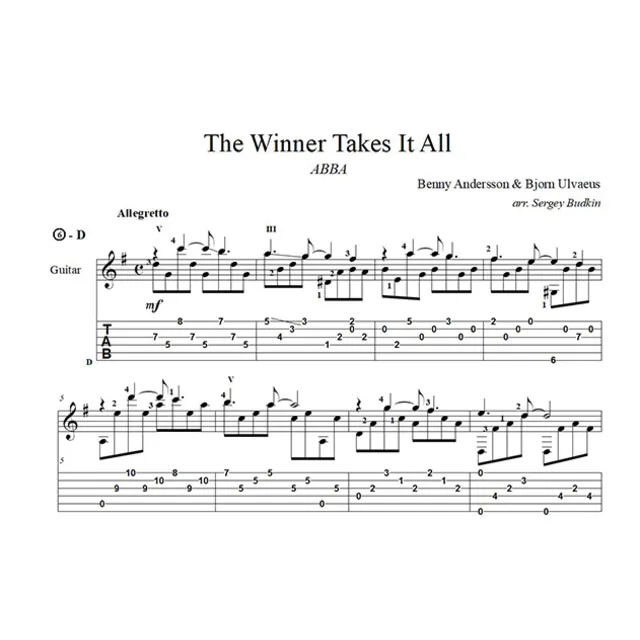 The Winner Takes It All (ABBA) ноты для гитары