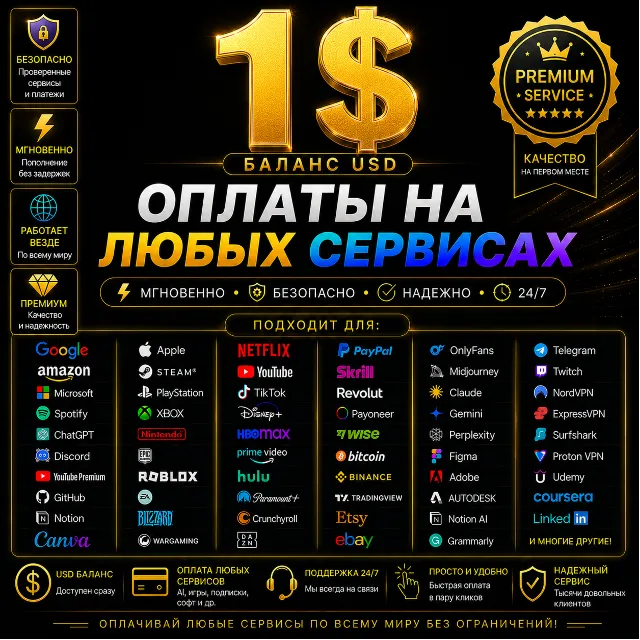 1$ Global Payment Card🌍Pay Any Service/Subscription✅⭐
