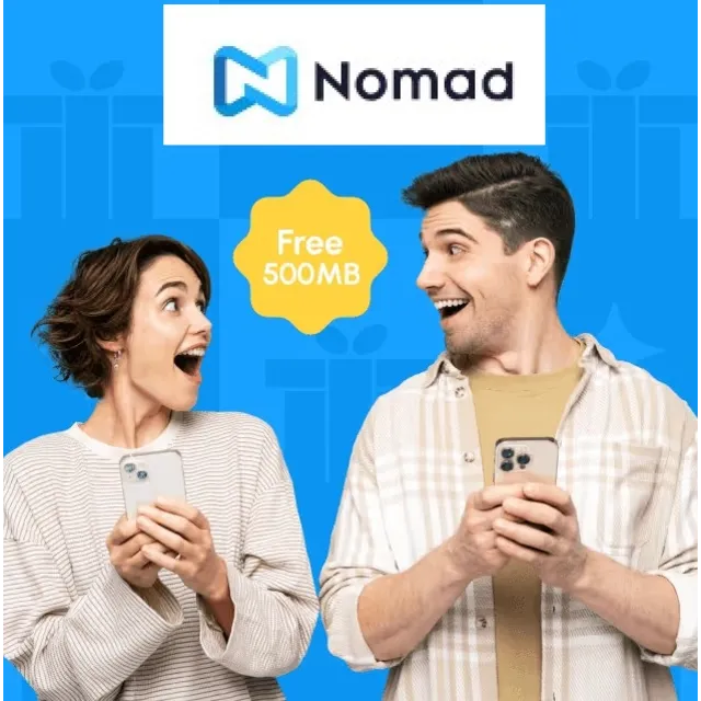 Nomad eSIM 500 МБ бесплатно в 47 странах и 5 USD