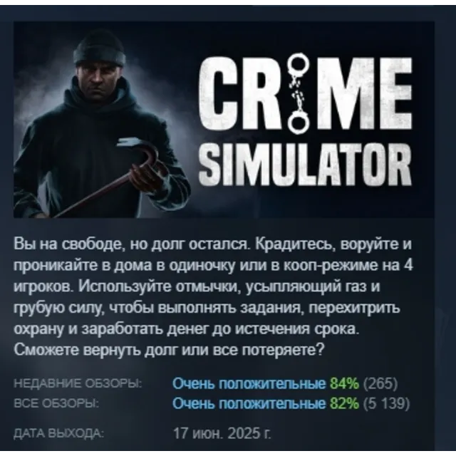 Crime Simulator АВТОДОСТАВКА STEAM GLOBAL МГНОВЕННО ЛИЦЕНЗИЯ