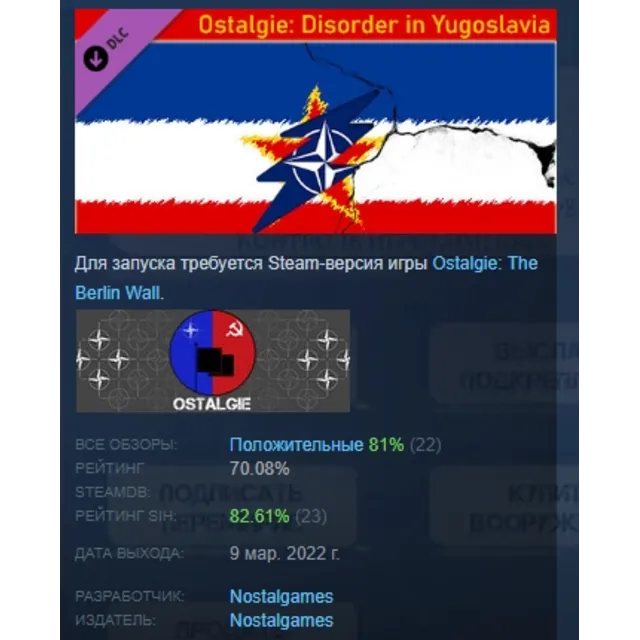 Ostalgie: Раздор в Югославии DLC STEAM РОССИЯ