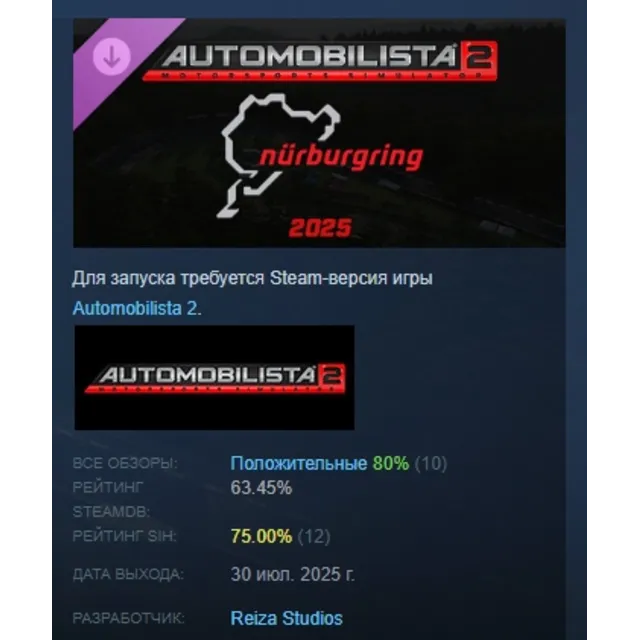 Automobilista 2 - Nurburgring 2025 DLC АВТОДОСТАВКА STEAM РОССИЯ