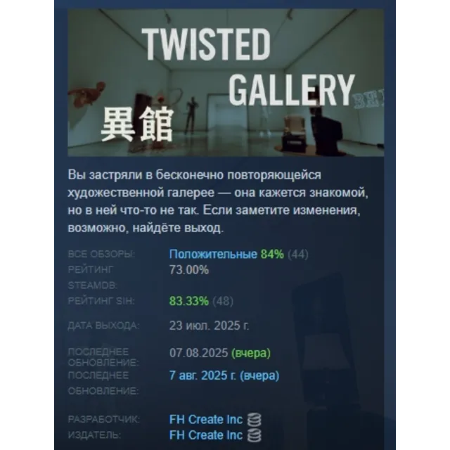 Twisted Gallery АВТОДОСТАВКА STEAM GLOBAL МГНОВЕННО ЛИЦЕНЗИЯ