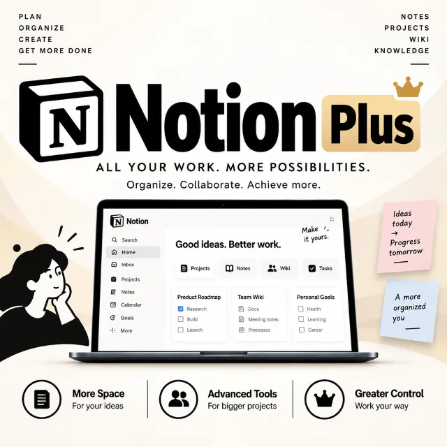 Подписка на план Notion PLUS к вашему аккаунту 1 год
