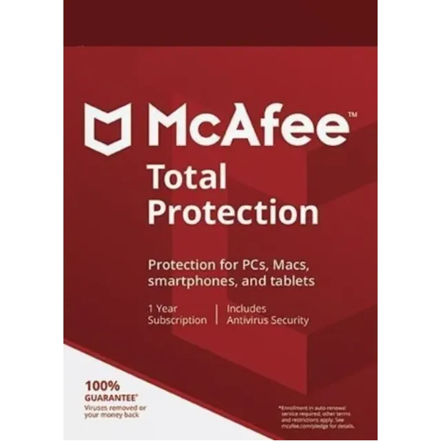 McAfee Total Protection 1,5,10 ПК 1 года 25 цифра Ключ