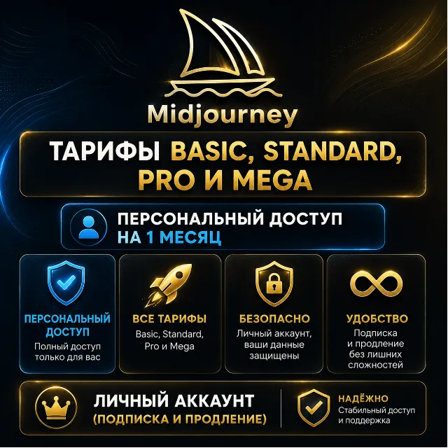 Midjourney Basic, Standard, Pro и Mega — приватный аккаунт на 1 месяц