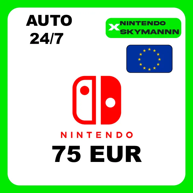 АВТО КАРТА ПОПОЛНЕНИЯ Nintendo eShop 75 EUR ЕВРОПА 24/7