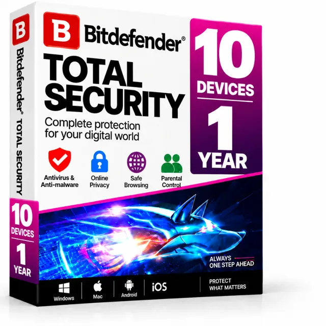 Bitdefender Total Security 10 устройств, ключ на 1 года