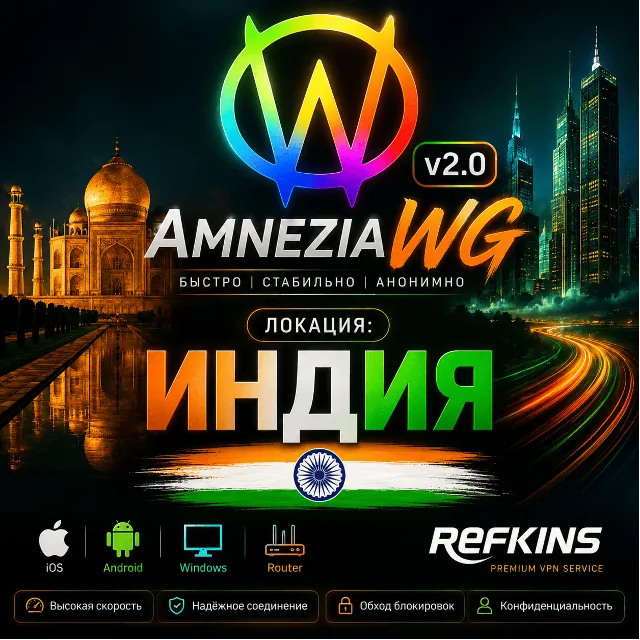 VPN ВПН AMNEZIA v1.5/2.0/3.1 ЛИЧНЫЙ ИНДИЯ БЕЗЛИМИТ PREMIUM РОУТЕР КИНЕТИК МИКРОТИК