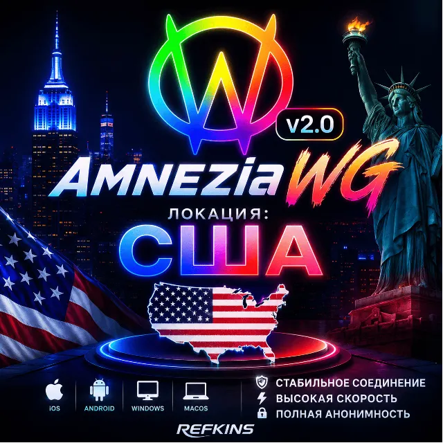 VPN ВПН AMNEZIA v1.5/2.0/3.1 США ЛИЧНЫЙ БЕЗ БЛОКИРОВОК БЕЗЛИМИТ PREMIUM КИНЕТИК
