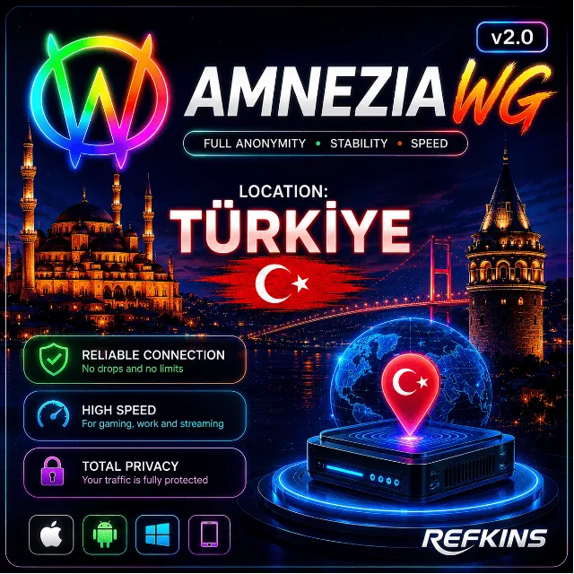 VPN ВПН AMNEZIA v1.5/2.0/3.1 ТУРЦИЯ ЛИЧНЫЙ БЕЗЛИМИТНЫЙ РОУТЕР КИНЕТИК БЕЗЛИМИТ МЕСЯЦ
