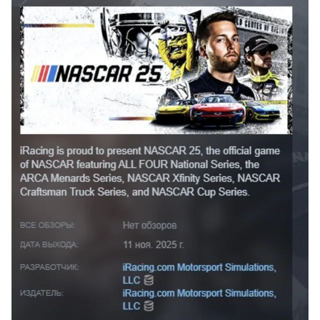 NASCAR 25 АВТОДОСТАВКА STEAM GLOBAL МГНОВЕННО ЛИЦЕНЗИЯ