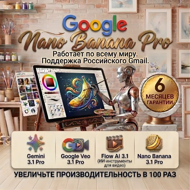 Google Nano Banana, Lyria 3, Flow+ Whisk 1k кредит/мес (Полная гарантия на 6 месяцев)