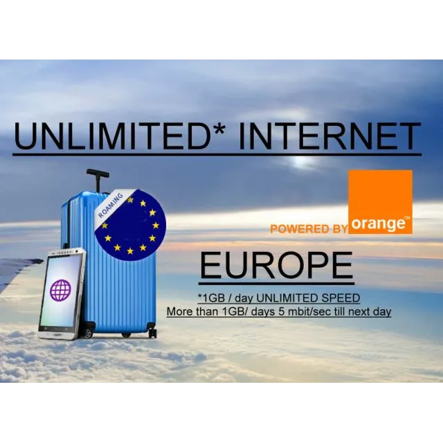 еSIM БЕЗЛИМИТНЫЙ Премиум Интернет в ЕС+plus Европа