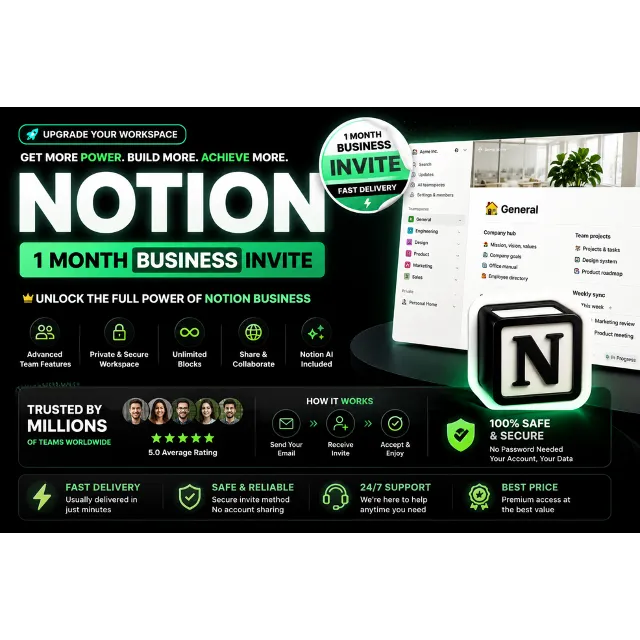 🔥 NOTION BUSINESS 1 MONTH 🚀 | PREMIUM INVITE ⚡ | FAST DELIVERY | YOUR PERSONAL ACCO