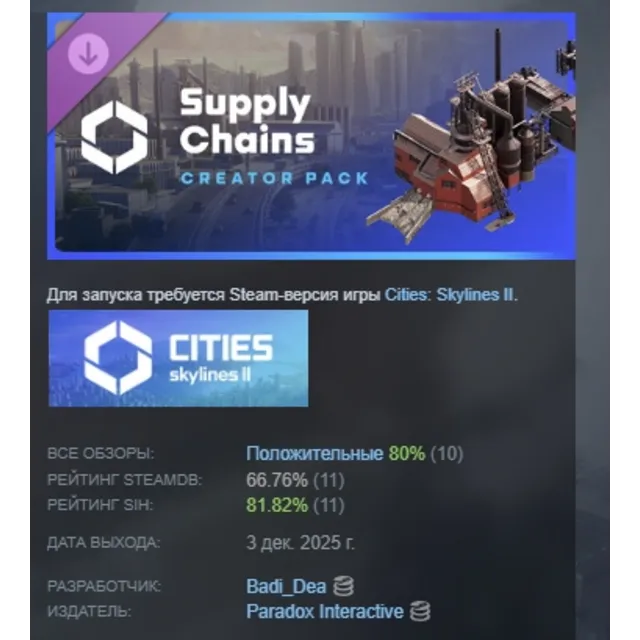 Cities: Skylines II - Creator Pack: Supply Chains DLC AUTODELIVERY STEAM РОССИЯ