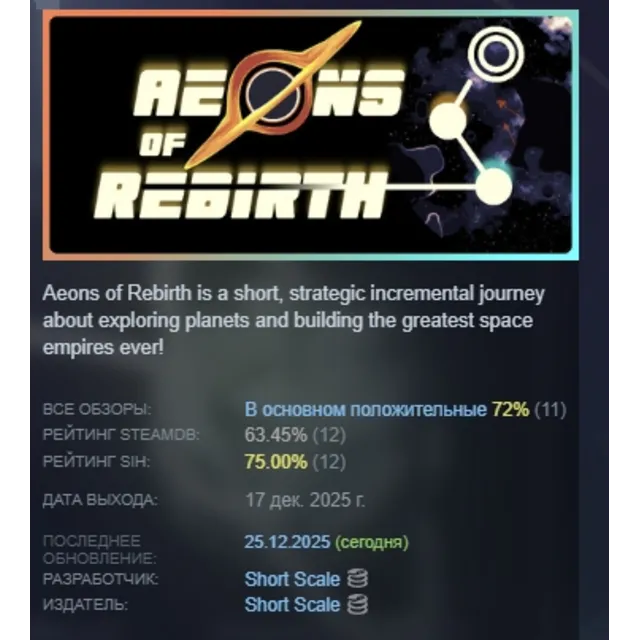 Aeons of Rebirth АВТОДОСТАВКА STEAM GLOBAL МГНОВЕННО ЛИЦЕНЗИЯ