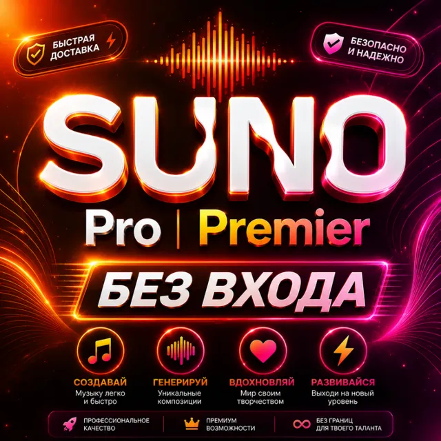 24/7 — Без авторизации — SUNO AI — PRO/PREMIER — 1 - 12 месяц