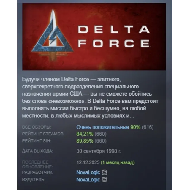 Delta Force 1 АВТОДОСТАВКА STEAM GLOBAL МГНОВЕННО ЛИЦЕНЗИЯ
