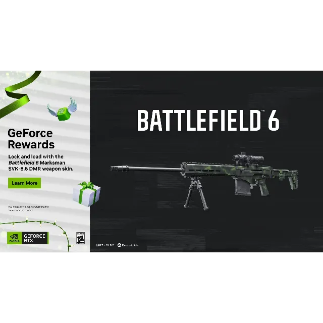 GeForce Reward: Battlefield 6 Marksman SVK-8.6 DMR weapon skin КОД