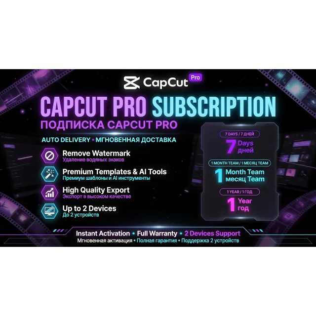 CapCut Pro 1-месячный Team Plan и 1-годовой Pro Plan (Автодоставка)