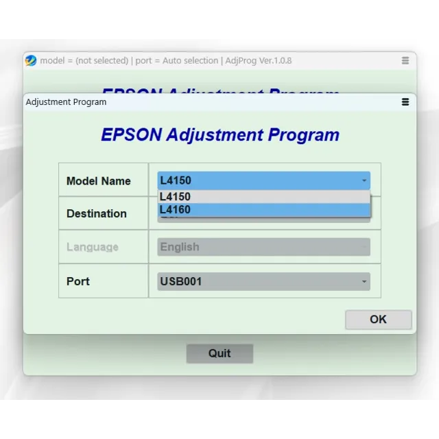 Сброс EPSON AdjProg L4150L4151L4153L4156L4158L4160L4163L4165L4166L4167L4168L4169