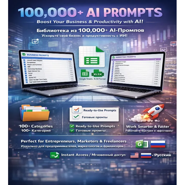 Пакет из +100,000 промптов для ChatGPT и ИИ — Бизнес, Маркетинг, Продуктивность