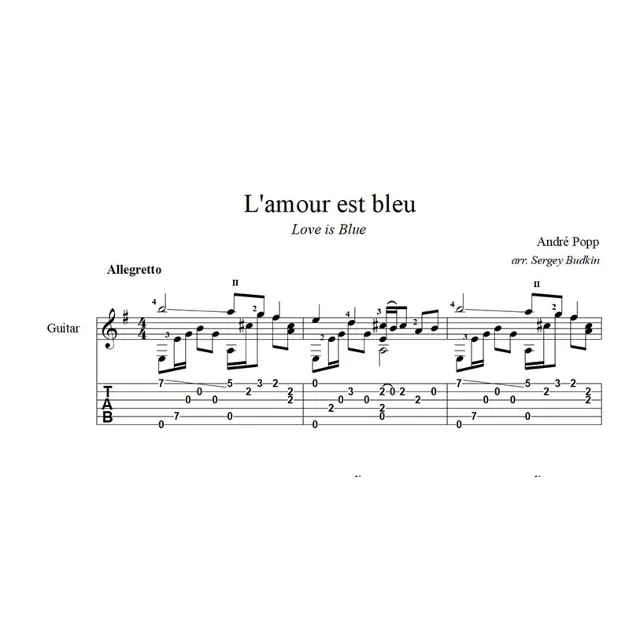 L'amour est bleu (Love is Blue) ноты для гитары