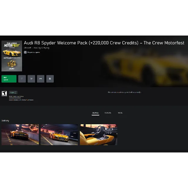 AUDI R8 SPYDER WELCOME PACK (+220,000 CREW CREDITS) – THE CREW MOTORFEST XBOX КЛЮЧ/КО