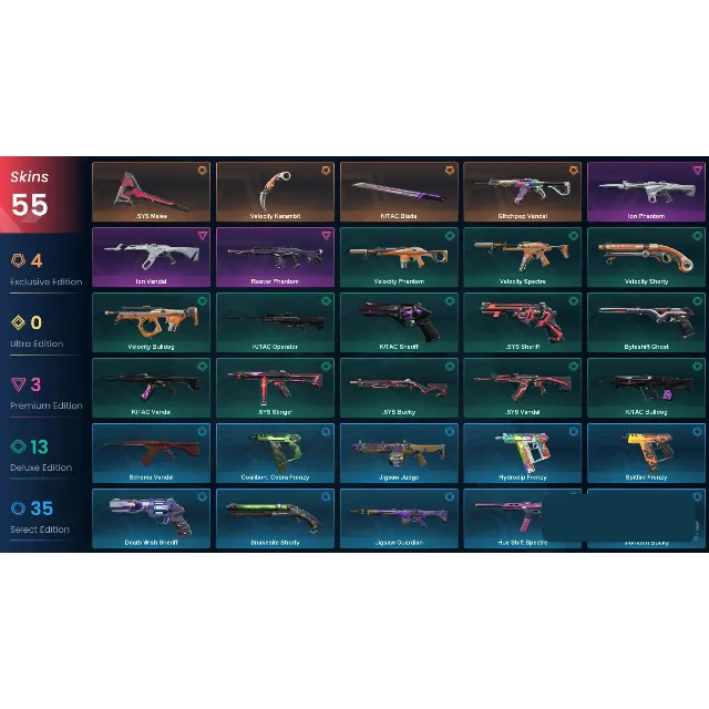 VALORANT | Glitchpop Vandal + 3 Ножа | 55 skins | 159 LVL | Полный доступ