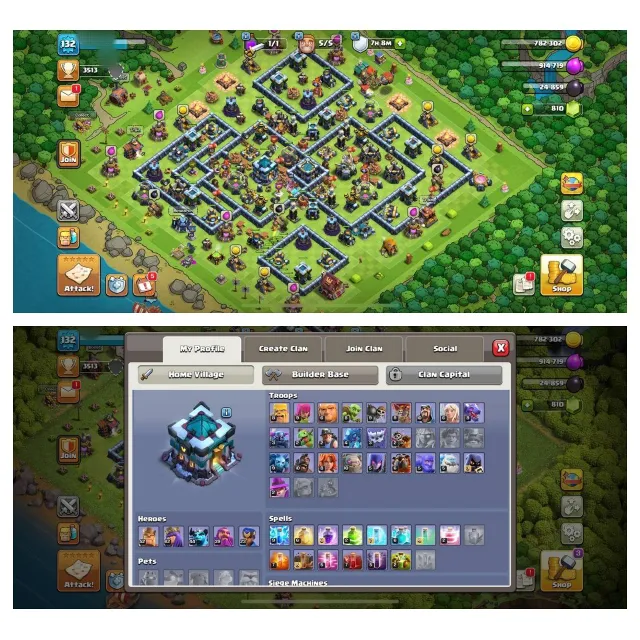 {70% DISCOUNT} TH13 SEMI MAX ⚡️6 EPIC EQUIPMENT⚡️XP-132⚡️HERO 52-62-44-39-23⚡️500 GEM