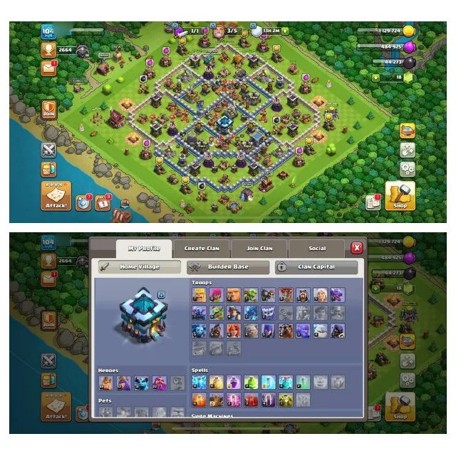 {70% DISCOUNT} TH13 GOOD BASE ⚡️3 EPIC EQUIPMENT⚡️XP-104⚡️HERO 49-52-31-22⚡️500 GEMS