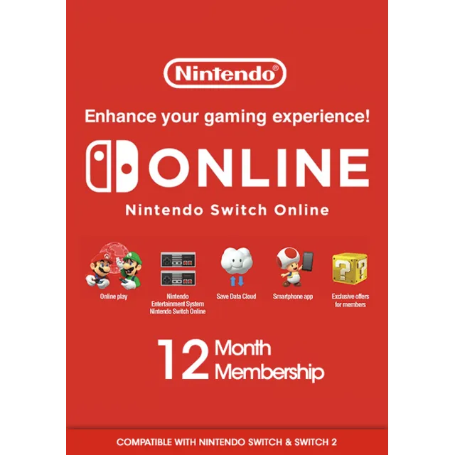 Подарочная карта Nintendo Switch Online на 12 месяцев (США)