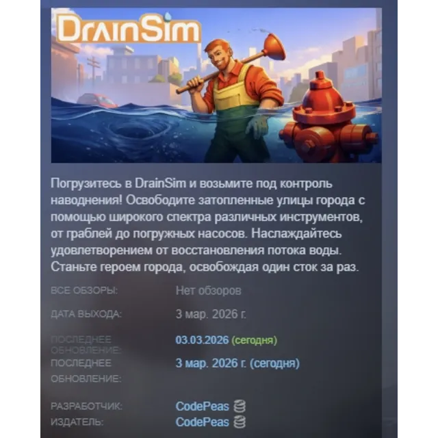 DrainSim АВТОДОСТАВКА STEAM GLOBAL МГНОВЕННО ЛИЦЕНЗИЯ