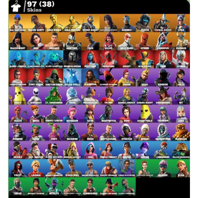 FN | Blue Team Leader  | Travis Scott | Gold Midas | 97 skins (38 paid) | 650 VB