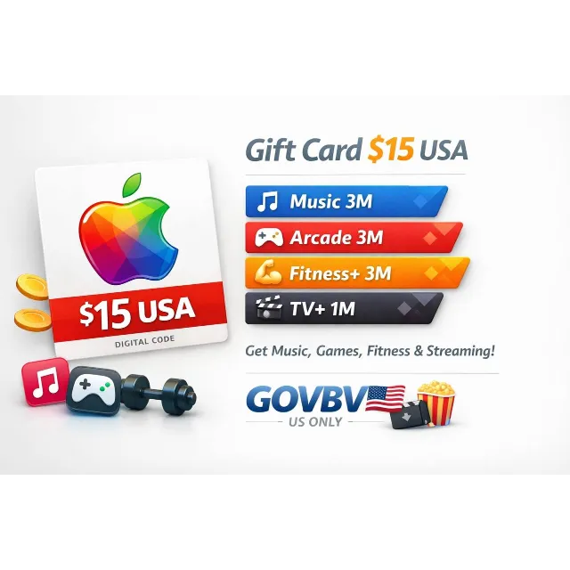 🍎 Apple Gift Card $15 USA + 🎵 Music 3M + 🎮 Arcade 3M +  Fitness+ 3M + 🍿 TV+ 1M |