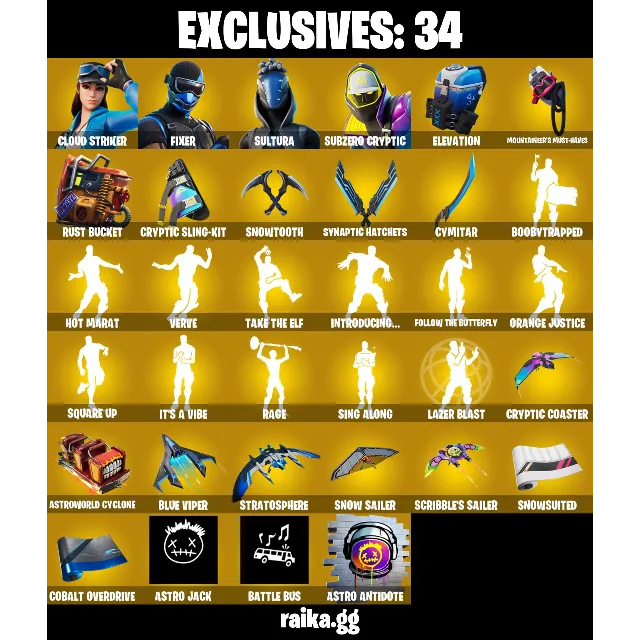 [PC/PSN/XBOX] 56 skins | Cloud Striker | Fixer | Sultura | Subzero Cryptic | STAGE 5