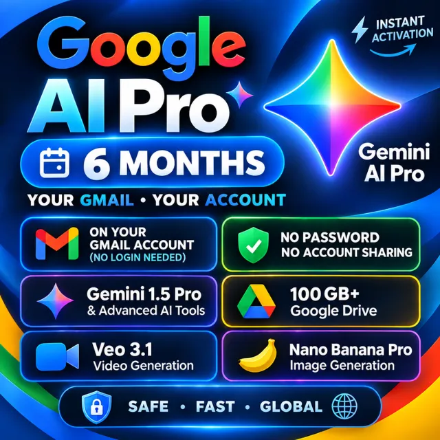 Google AI Pro (6 месяцев) | Gemini Pro | Veo 3.1 | Nano Banana Pro | Быстрая доставка