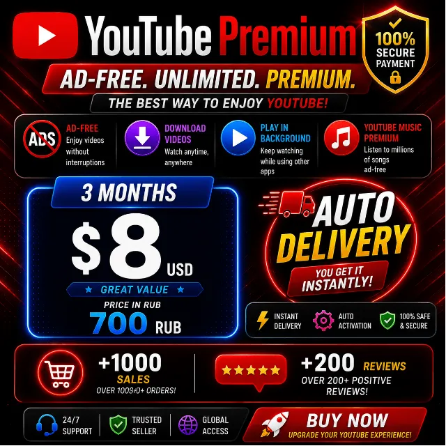 [AUTO 24/7] YouTube Premium 3 М | Индивидуальный | Без входа | Гарантия | GLOBAL