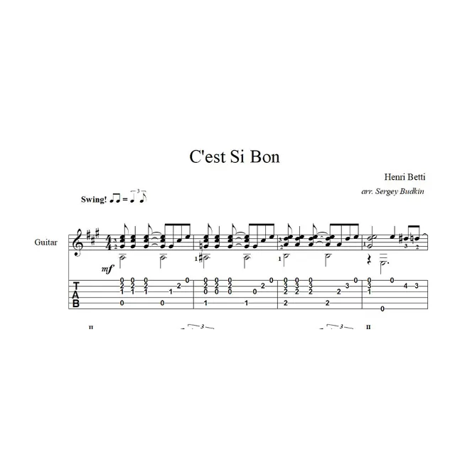 C'est Si Bon (Анри Бетти) ноты для гитары