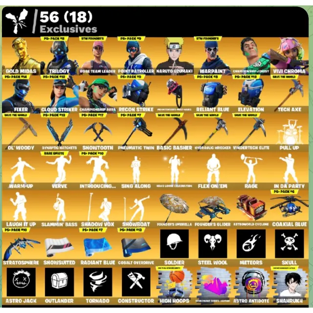 FN ( все платформы) 💎 257 скинов (56 платных) Полный доступ + 🎁